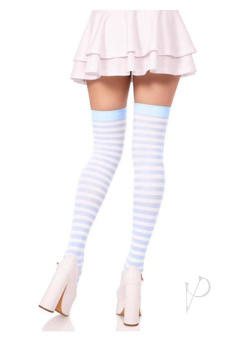 Nylon Stocking W/ Stripe White/l.bl O/s