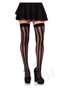 Net And Opaque Striped Thigh Highs Black