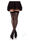 Net And Opaque Striped Thigh Highs Black