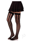 Net And Opaque Striped Thigh Highs Black