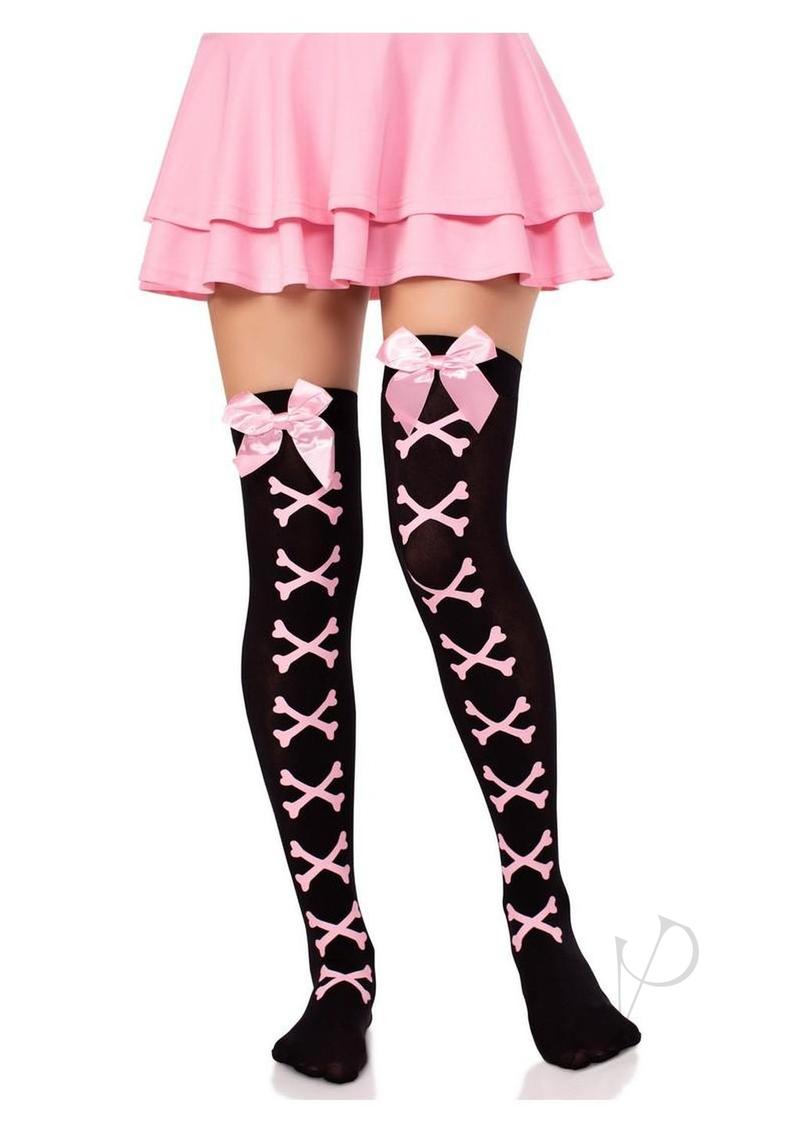 Opaque Cross Bone Thigh Bow Blk/ltpnk Os