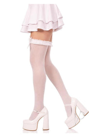Lace Garter Stripe Thigh Bow Wht Os