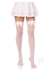 Lace Garter Stripe Thigh Bow Wht Os