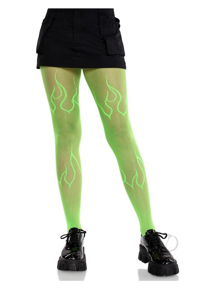 Flame Net Tights. Neon Green O/s