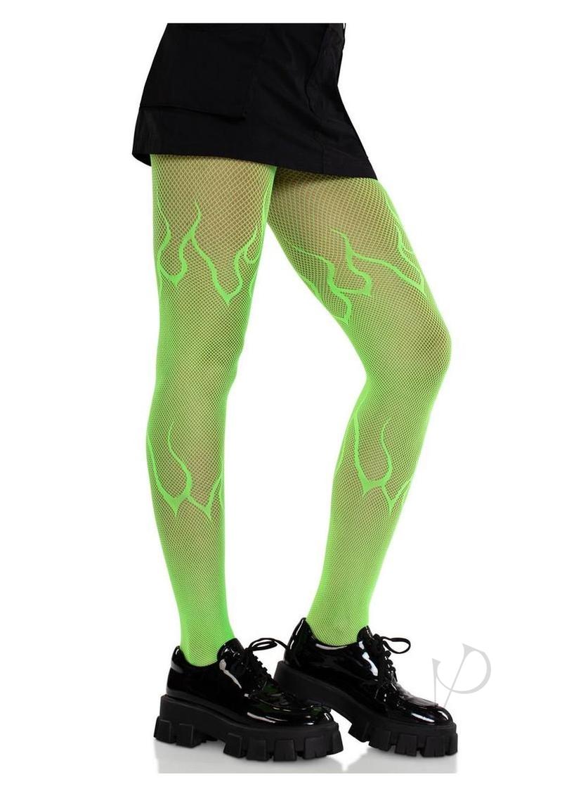 Flame Net Tights. Neon Green O/s