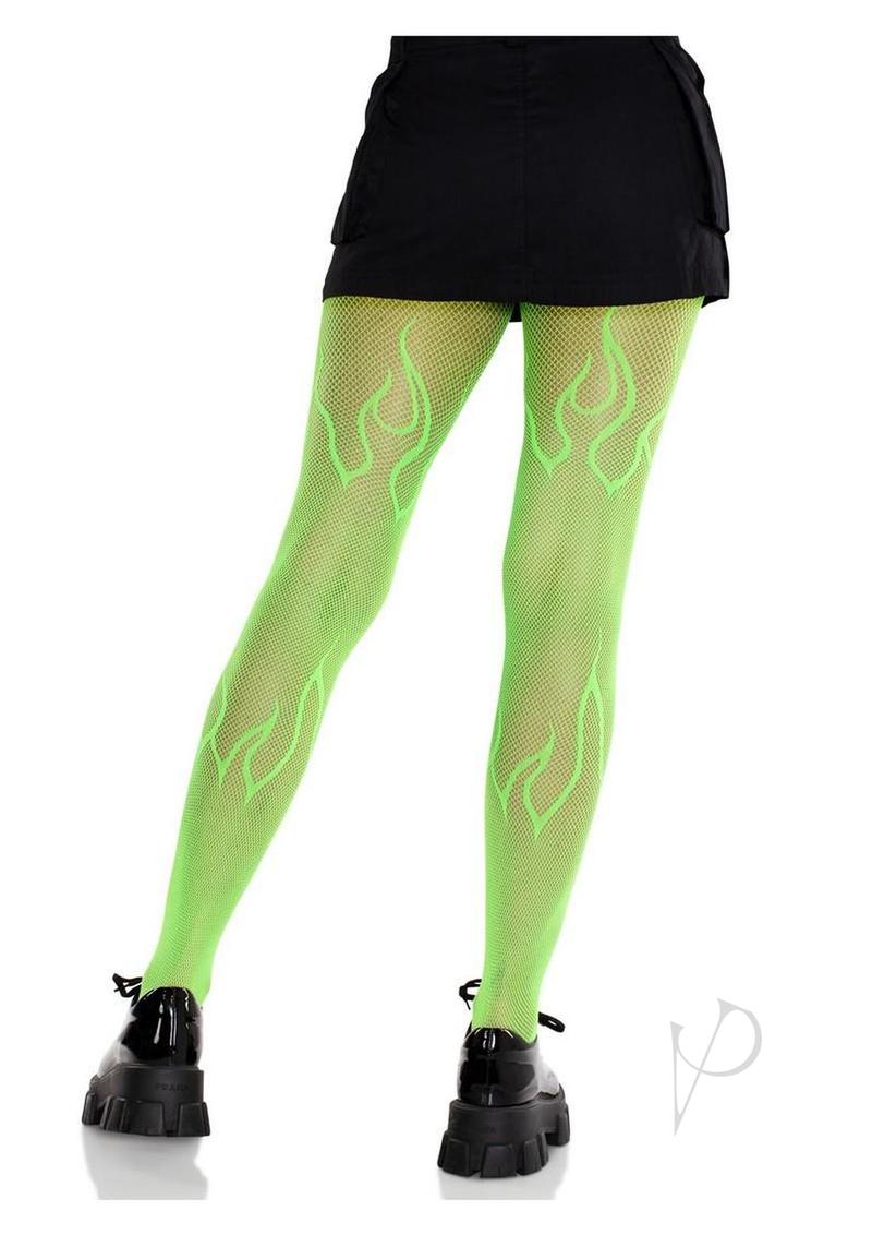Flame Net Tights. Neon Green O/s
