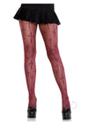 Worship Me Cross Net Tights Burgundy O/s