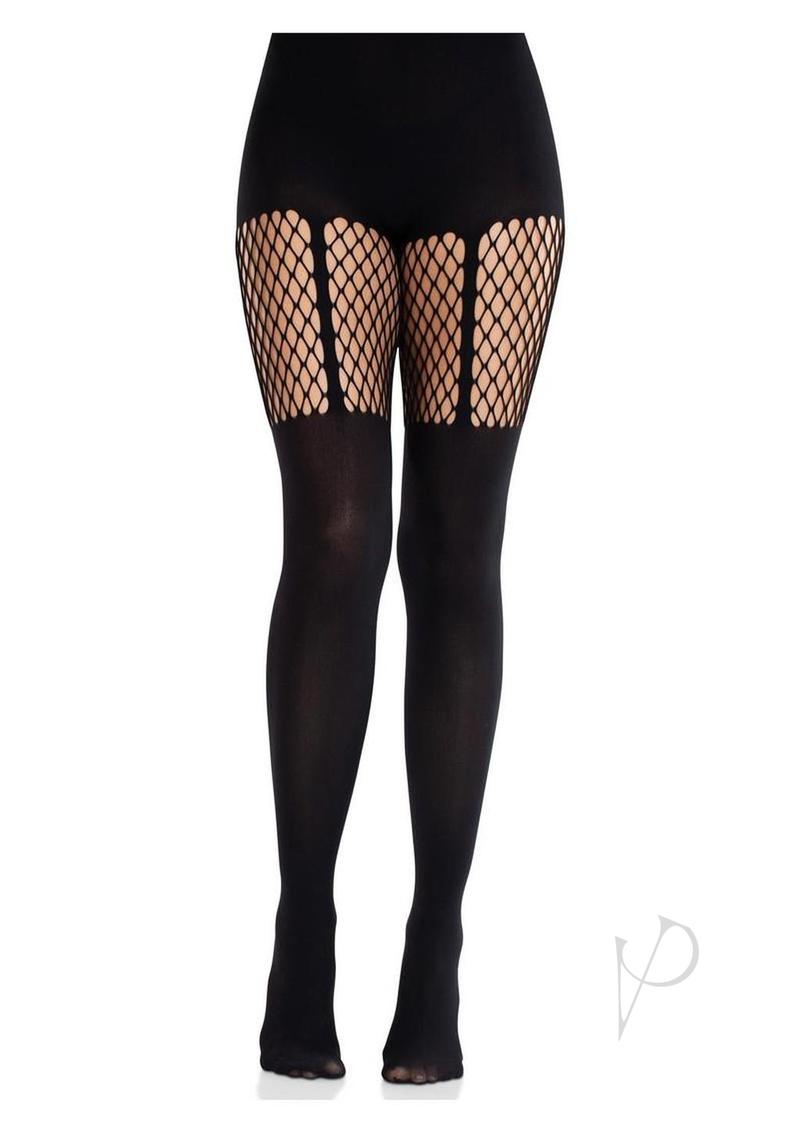 Seamles Opaque Garter Illusion Tight Blk