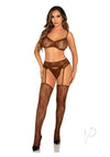 Lace Bra Bow Gstring Garter 3pc Cocoa Os