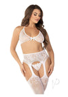 Rhinestone Bra Gstring Garter 3pc Wht Os