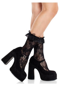 Floral Lace Ruffle Top Anklets Black O/s