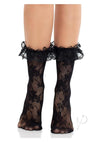 Floral Lace Ruffle Top Anklets Black O/s
