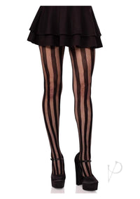 Net And Opaque Striped Tights Black O/s