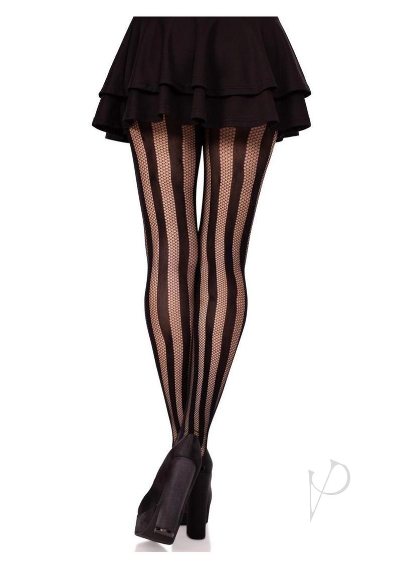 Net And Opaque Striped Tights Black O/s
