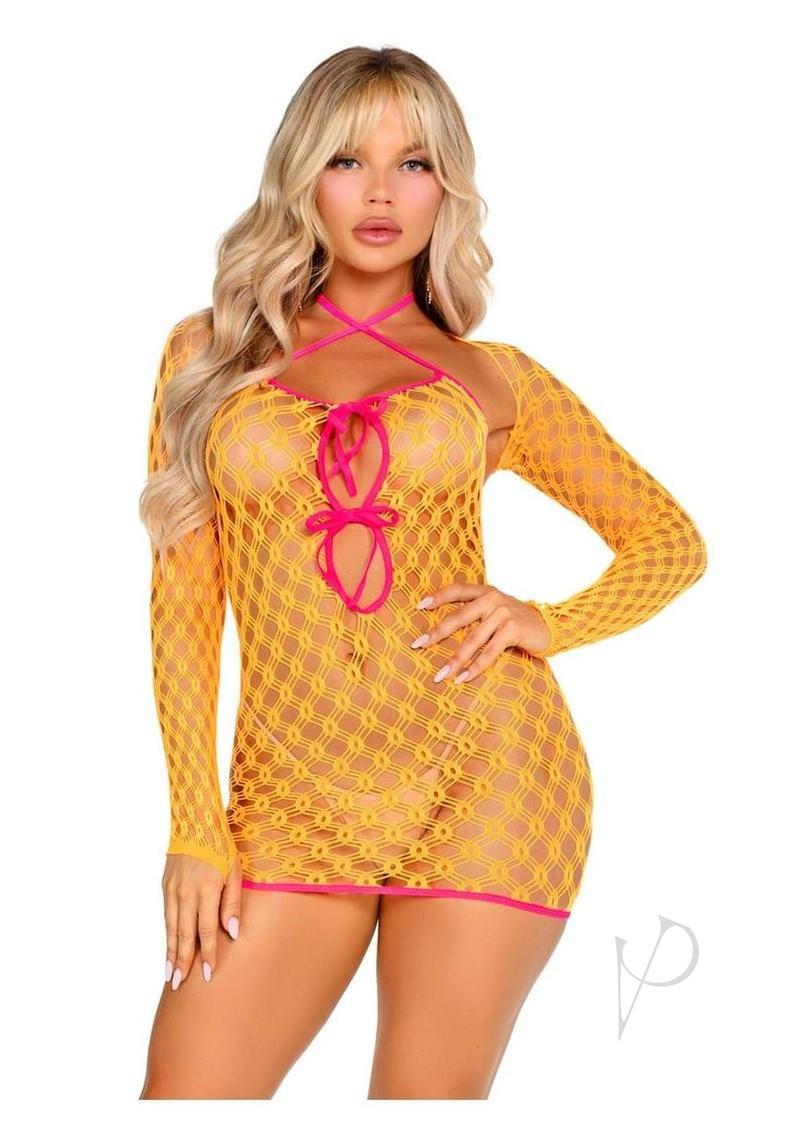 2 Pc Eyelet Net Mini Dress With Tie-fron