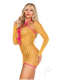 2 Pc Eyelet Net Mini Dress With Tie-fron