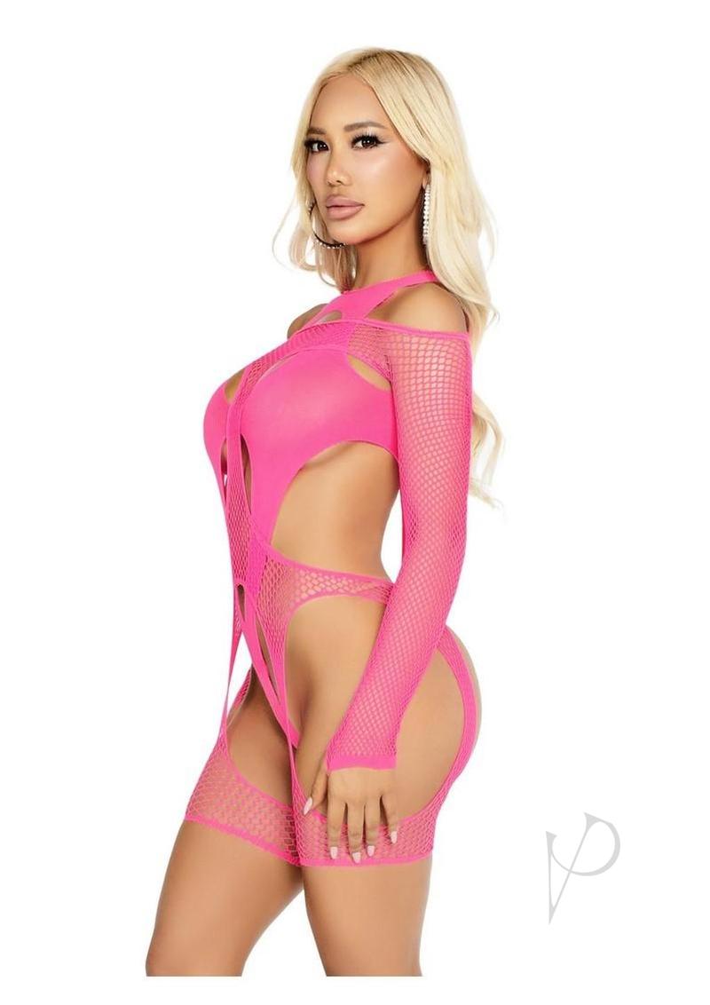 Off Shoulder Net Garter Teddy 2pc Mag Os