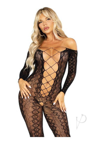 Python Net Crotch Foot Jumpsuit Blk Os