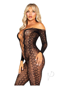 Python Net Crotch Foot Jumpsuit Blk Os