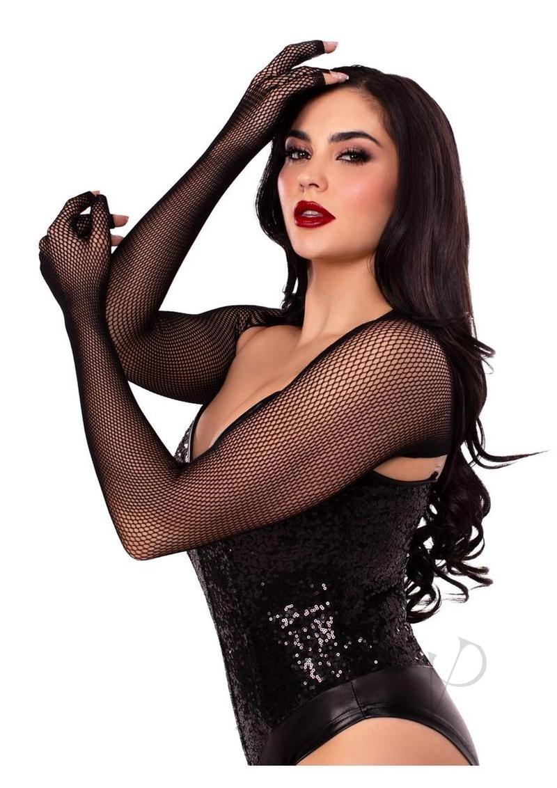 Fishnet Fingerless Gloved Shrug Black O/