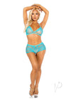 Strap Lace Bra Boyshort Bow 2pc Turq Os