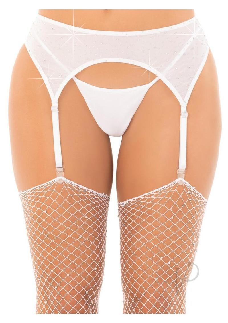 Rhinestone Garter Belt. White O/s