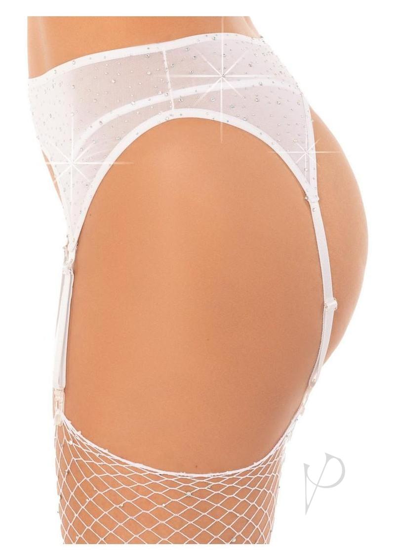 Rhinestone Garter Belt. White O/s