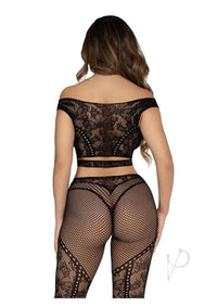 Net Lace Shoulder Foot Tight 2pc Blk Os
