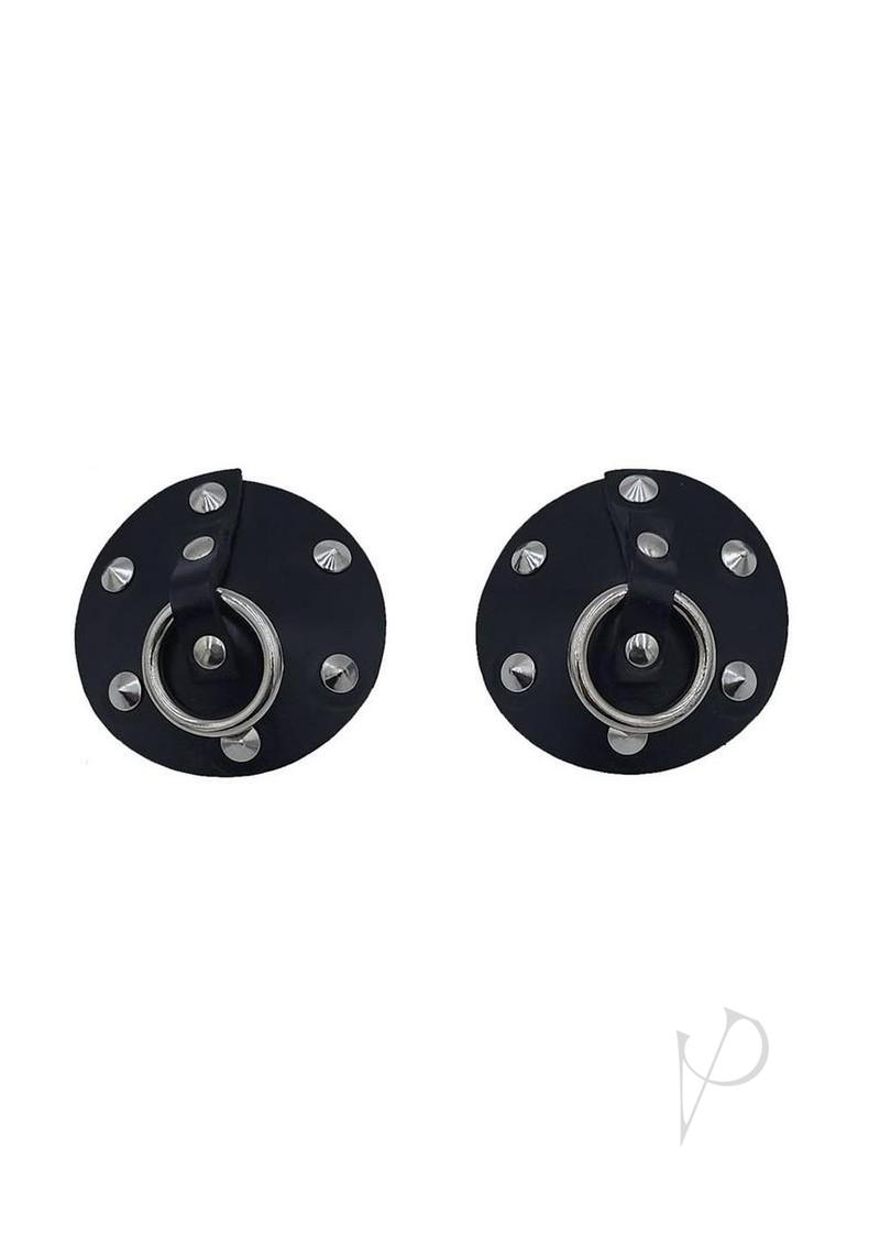 Leather Studded Nipple Covers Blk