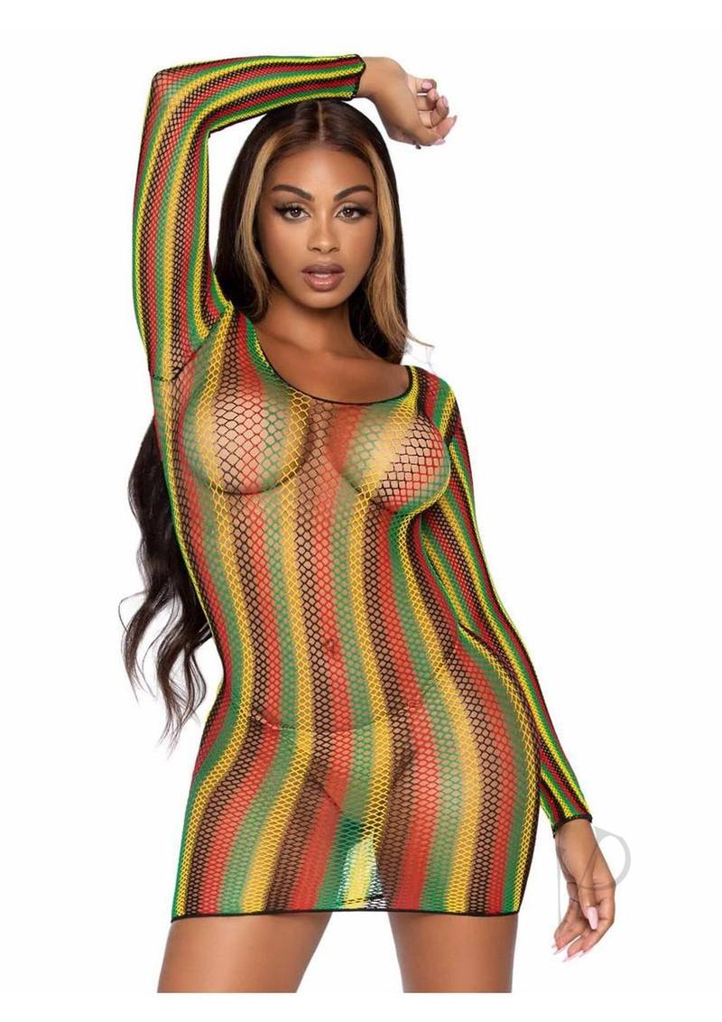 Rasta Net Lng Sleeve Mini Dress Os Multi