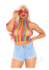 Rainbow Net High Neck Crop Top Os