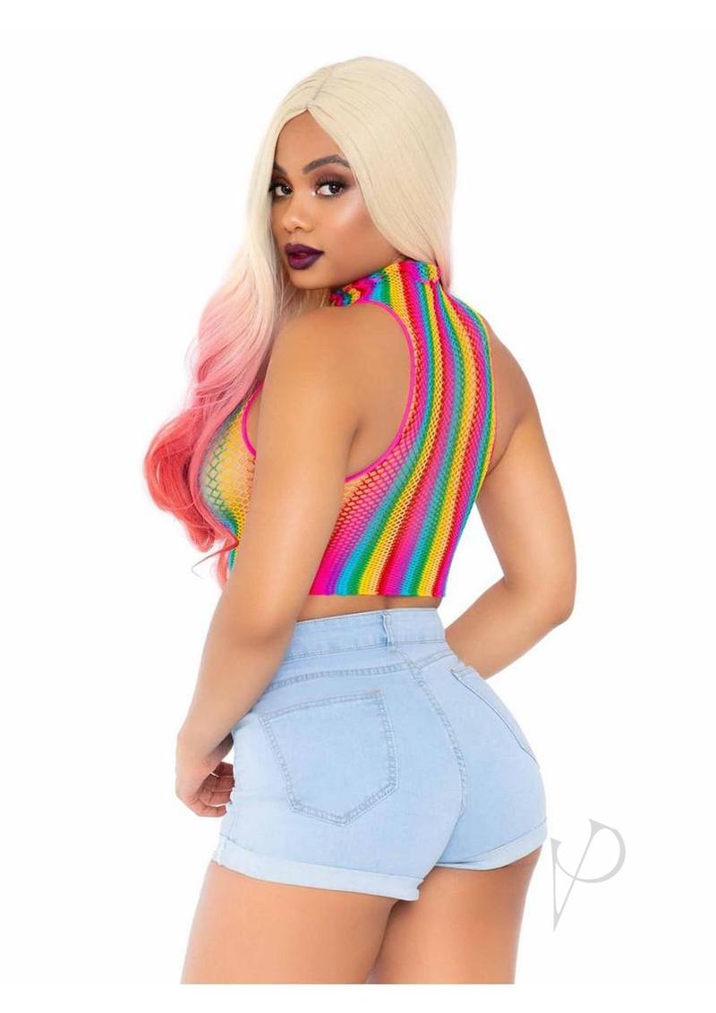 Rainbow Net High Neck Crop Top Os