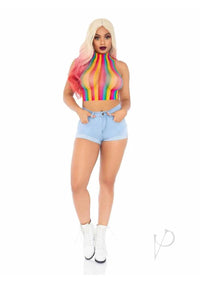 Rainbow Net High Neck Crop Top Os