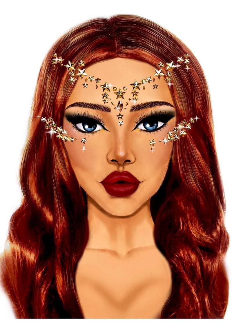 Star Sign Face Jewels Sticker Gld