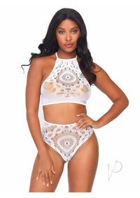 Crochet Halter Strap Thong 2pc Md/lg Wht
