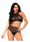 Crochet Halter Strap Thong 2pc Md/lg Blk
