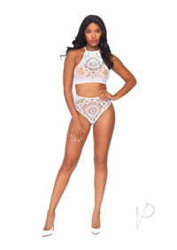 Crochet Halter Strap Thong 2pc Sm/md Wht