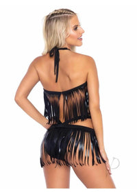 Fringe Halter And Bikini Md/lg Blk 2pc