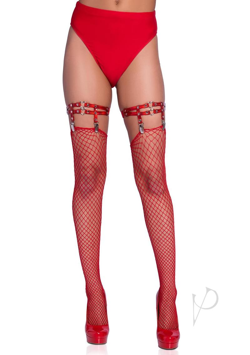 Dual Strap Stud Thighhigh Garter Red Os