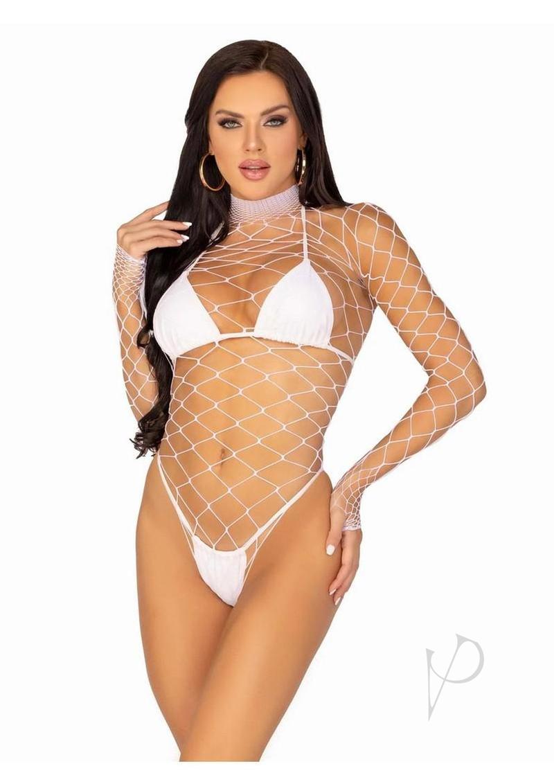 Fence Net Snap Crotch Sleeve Suit Os Wht