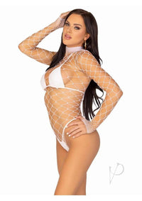 Fence Net Snap Crotch Sleeve Suit Os Wht