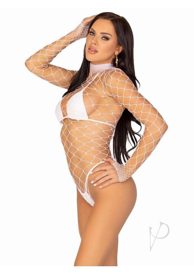 Fence Net Snap Crotch Sleeve Suit Os Wht