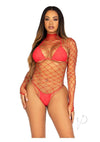 Fence Net Snap Crotch Sleeve Suit Os Red