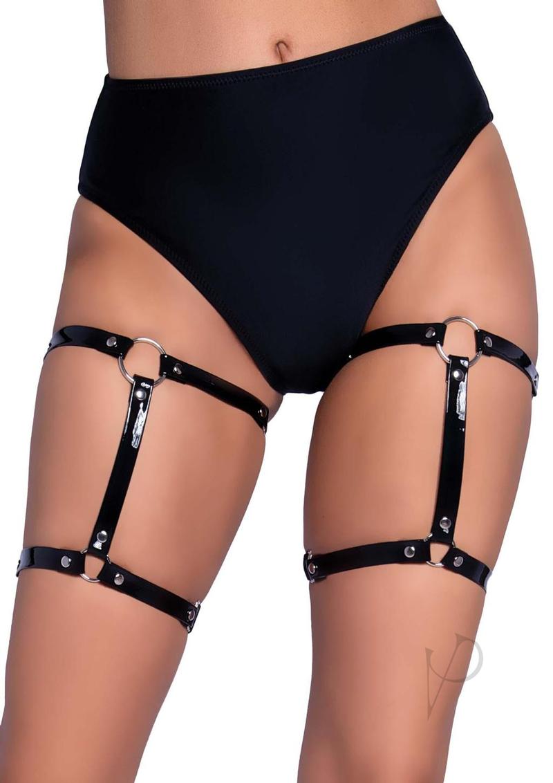 Dual Strap Stud Thighhigh Garter Blk Os