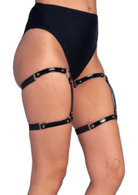 Dual Strap Stud Thighhigh Garter Blk Os
