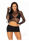 Fishnet Gloved Crop Top Blk