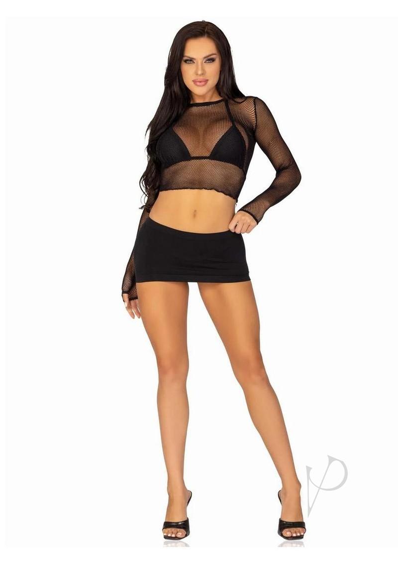 Fishnet Gloved Crop Top Blk