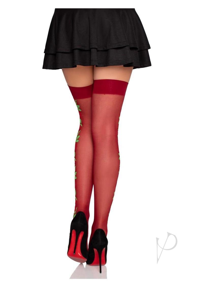 Spandex Thigh Highs Rose Side Os Red