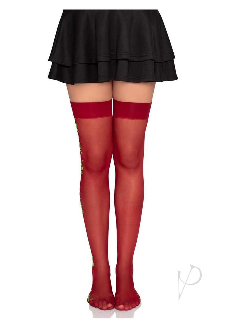 Spandex Thigh Highs Rose Side Os Red