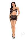 Lace Bra Mini Skirt Rose Os Blk 2pc